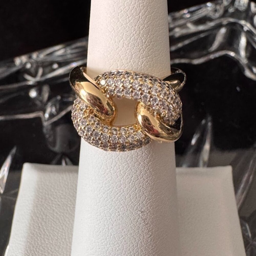 Bomb Party April 2025 "Let's Link Up" Diamond CZ on Gold sz 5